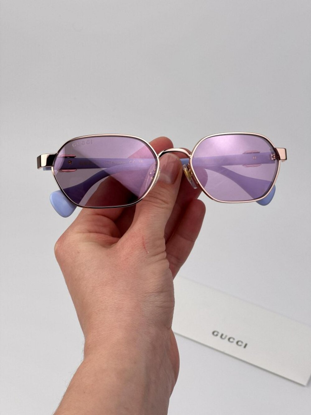Gucci Women’s Sunglasses | Rose Gold Oval Lilac Flash Lenses | GG1593S 004
